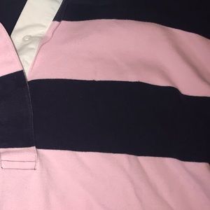 Long sleeve Striped Pink and Navy Blue Polo